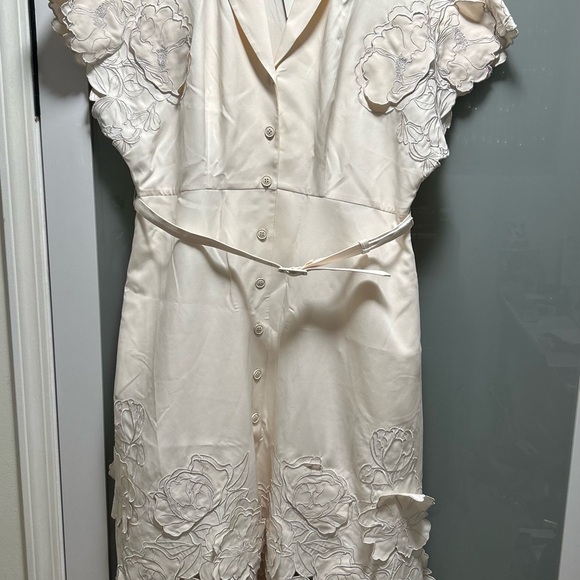 NWT LEO LIN Aubrey Appliqué Shirt Midi Dress Cream Size 12 - Picture 2 of 12